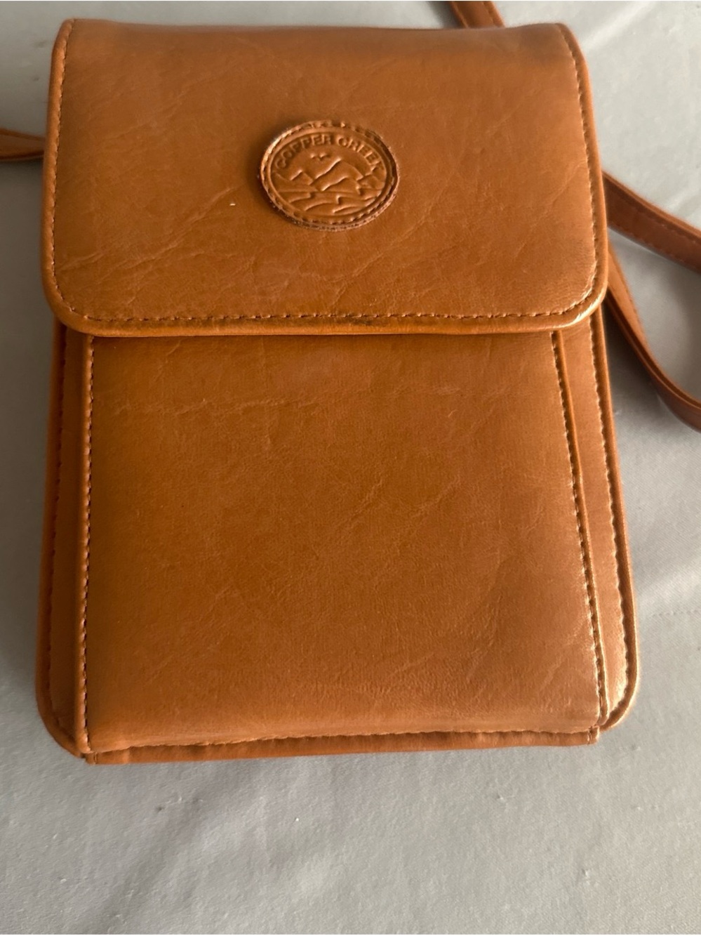 Copper Creek Chestnut Small Leather Messenger Crossbody with Embossed Logo